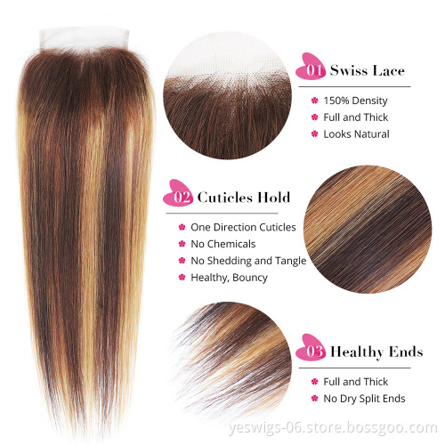 Popular Yeswigs 4x4 5x5 Brown Blonde Color Lace Closure 13x4 13x6 Highlight HD Swiss Lace Frontal Cambodian Virgin Human Hair